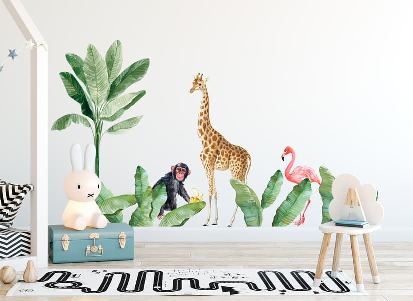 Kids Tropical Safari Animals Set Wall Decal Sticker