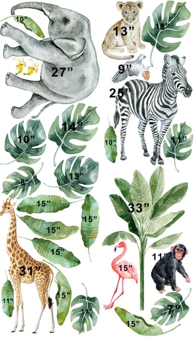 Kids Tropical Safari Animals Set Wall Decal Sticker