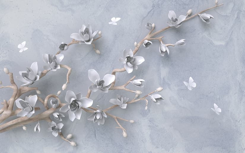 Artistic Magnolia Flowers and Branches Wallpaper Mural