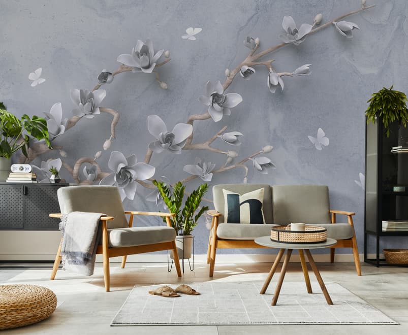 Artistic Magnolia Flowers and Branches Wallpaper Mural