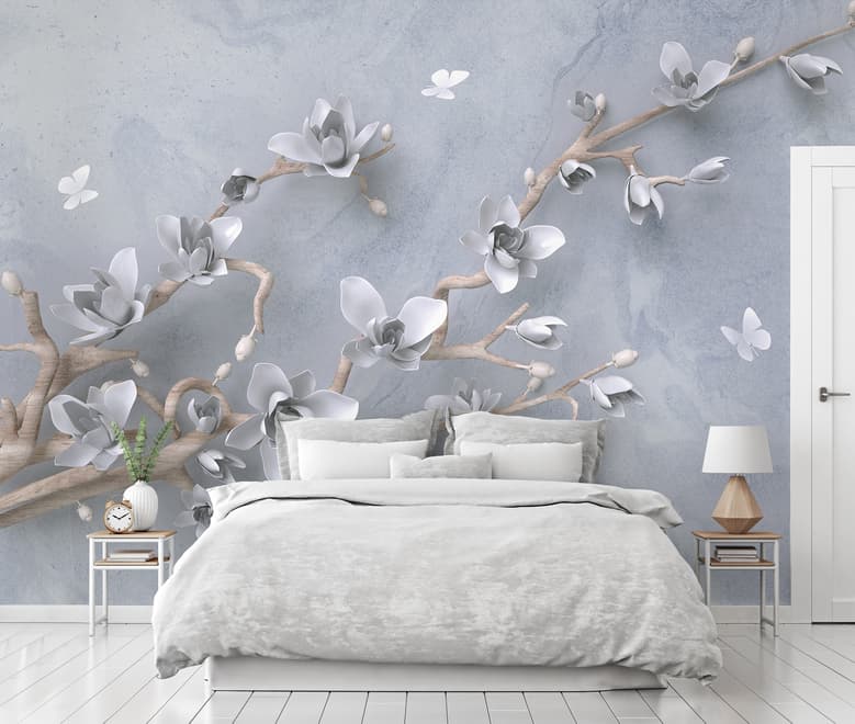Artistic Magnolia Flowers and Branches Wallpaper Mural
