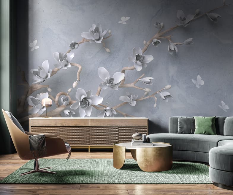 Artistic Magnolia Flowers and Branches Wallpaper Mural