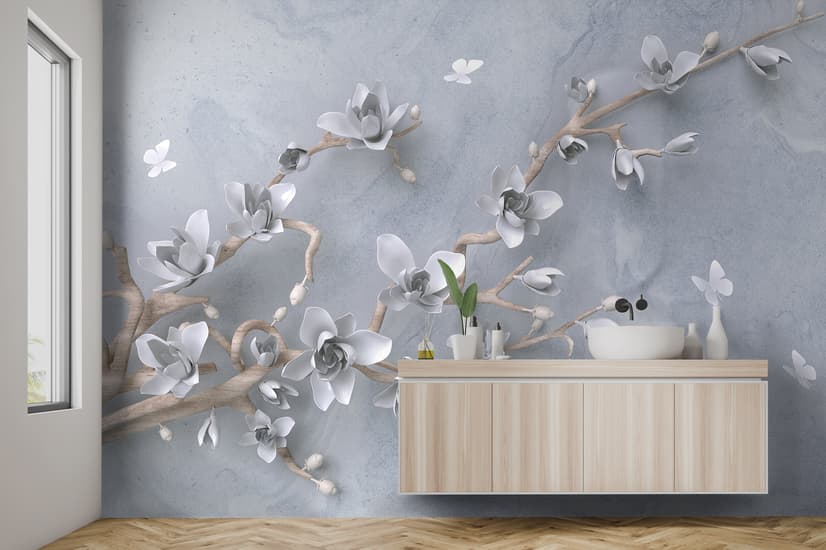 Artistic Magnolia Flowers and Branches Wallpaper Mural