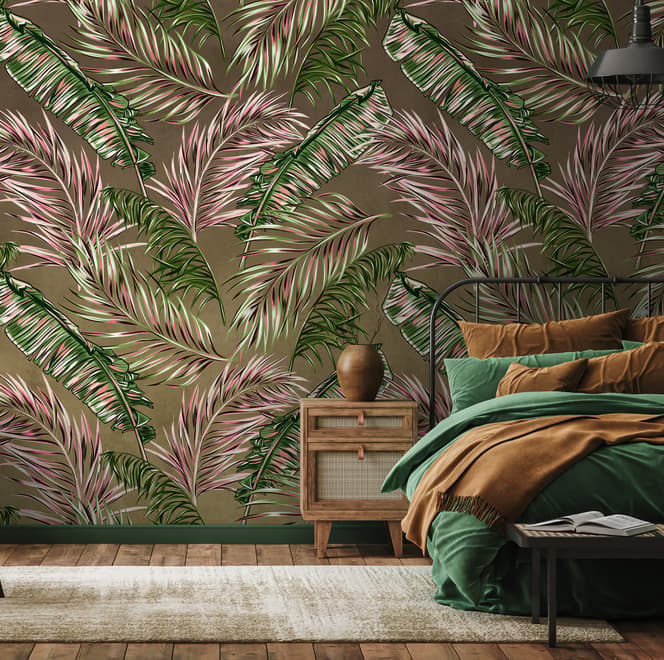 Charcoal Banana and Palm Leaves Wallpaper Mural
