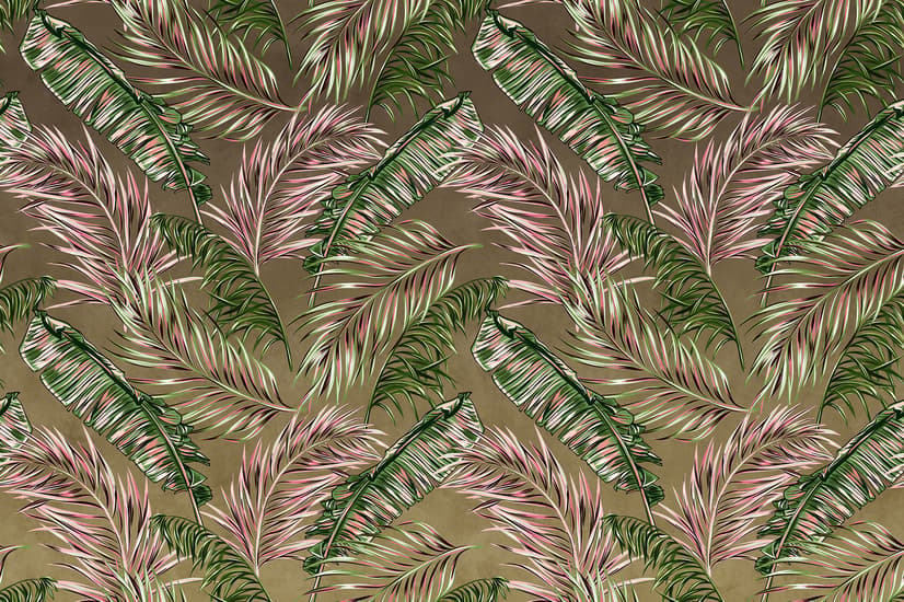 Charcoal Banana and Palm Leaves Wallpaper Mural