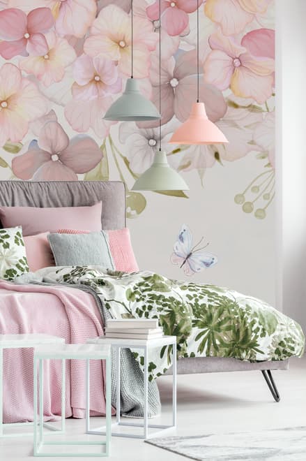 Pink Hydrangea Floral Art Wallpaper Mural