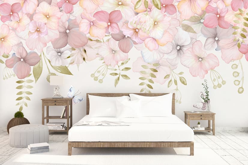 Pink Hydrangea Floral Art Wallpaper Mural