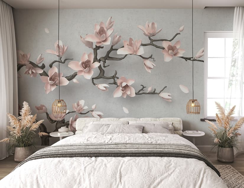 3D Look Pink Magnolia Blossom Wallpaper Mural