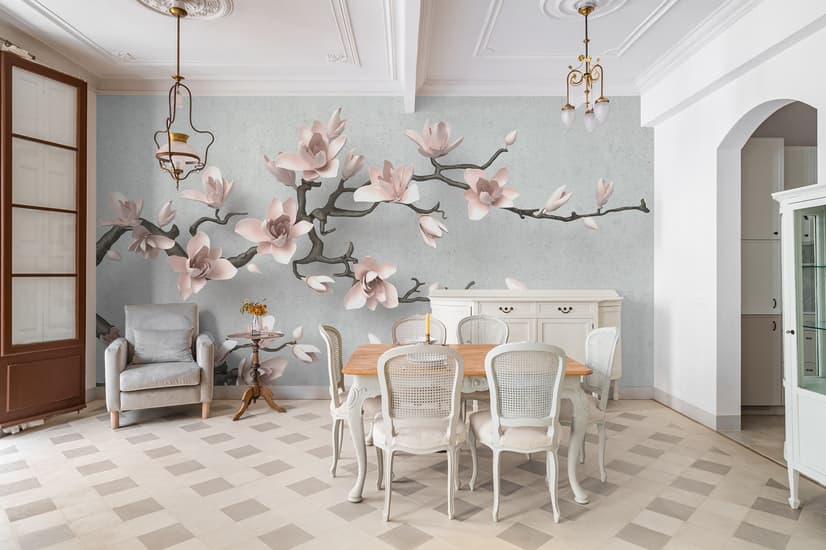 3D Look Pink Magnolia Blossom Wallpaper Mural