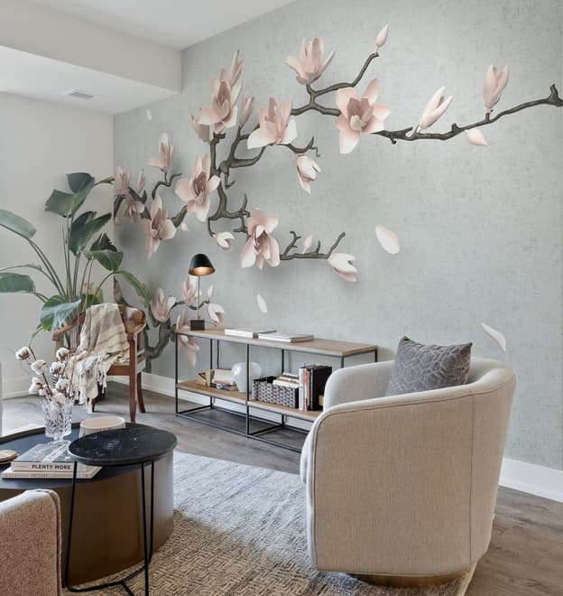 3D Look Pink Magnolia Blossom Wallpaper Mural