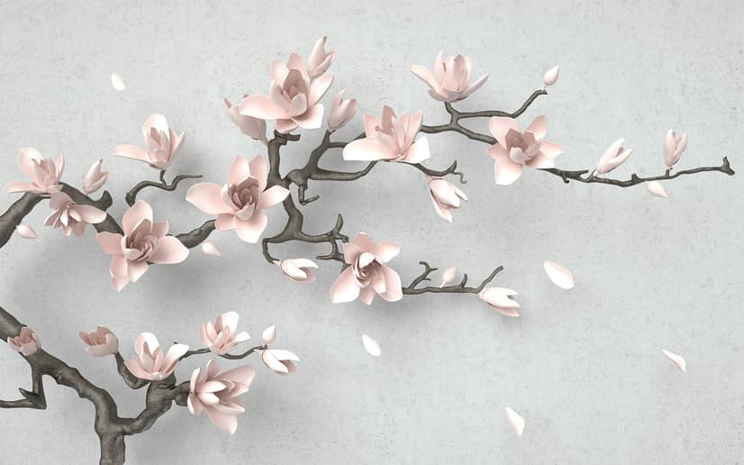 3D Look Pink Magnolia Blossom Wallpaper Mural