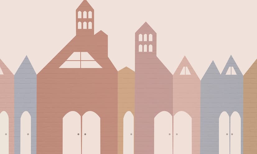 Papier peint panoramique maisons colorées