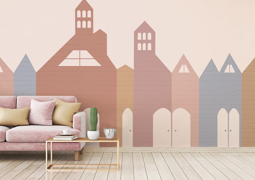 Papier peint panoramique maisons colorées