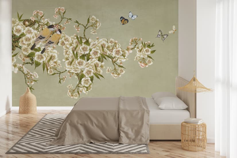 Cream Begonia Blossom Floral Art Wallpaper Mural