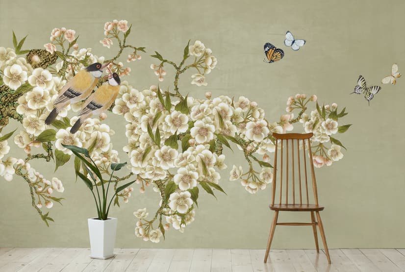 Cream Begonia Blossom Floral Art Wallpaper Mural