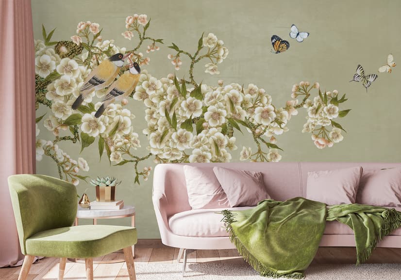 Cream Begonia Blossom Floral Art Wallpaper Mural