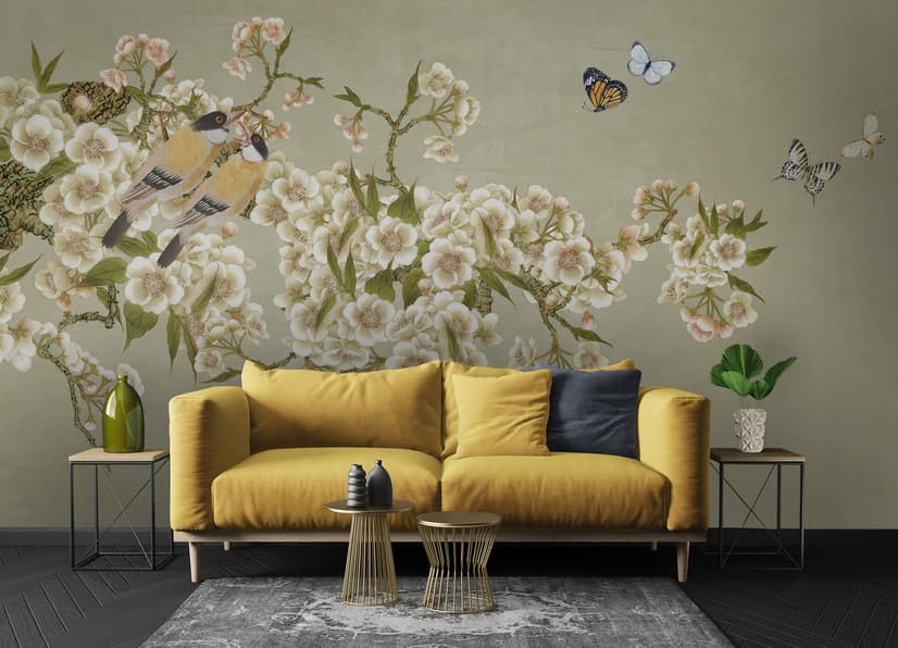 Cream Begonia Blossom Floral Art Wallpaper Mural