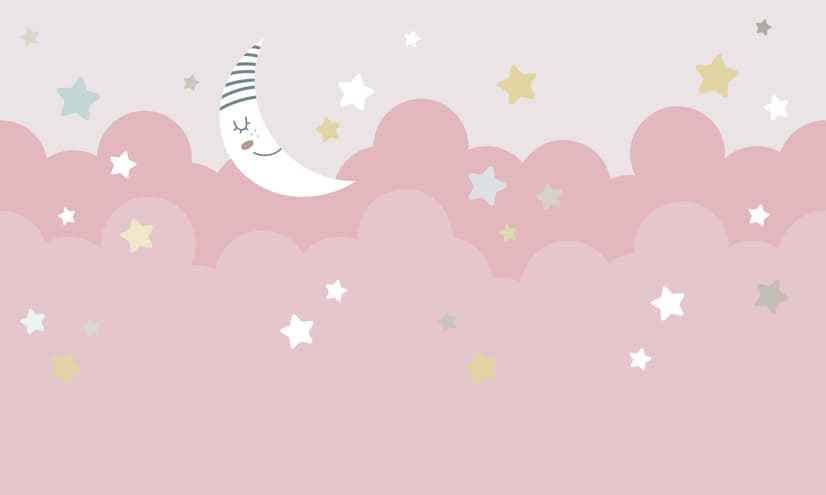 Cartoon Pinker Himmel und Mond Fototapete