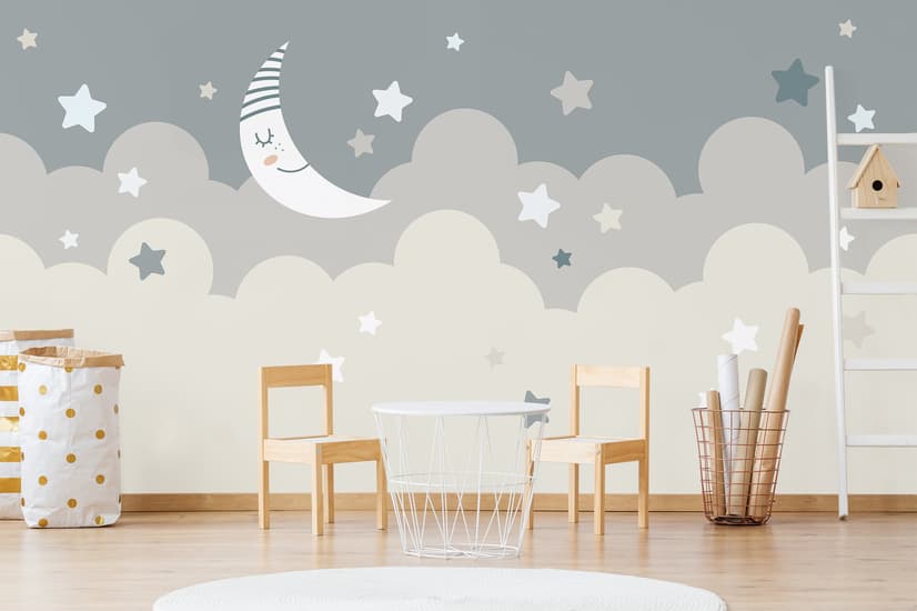 Cartoon Pinker Himmel und Mond Fototapete