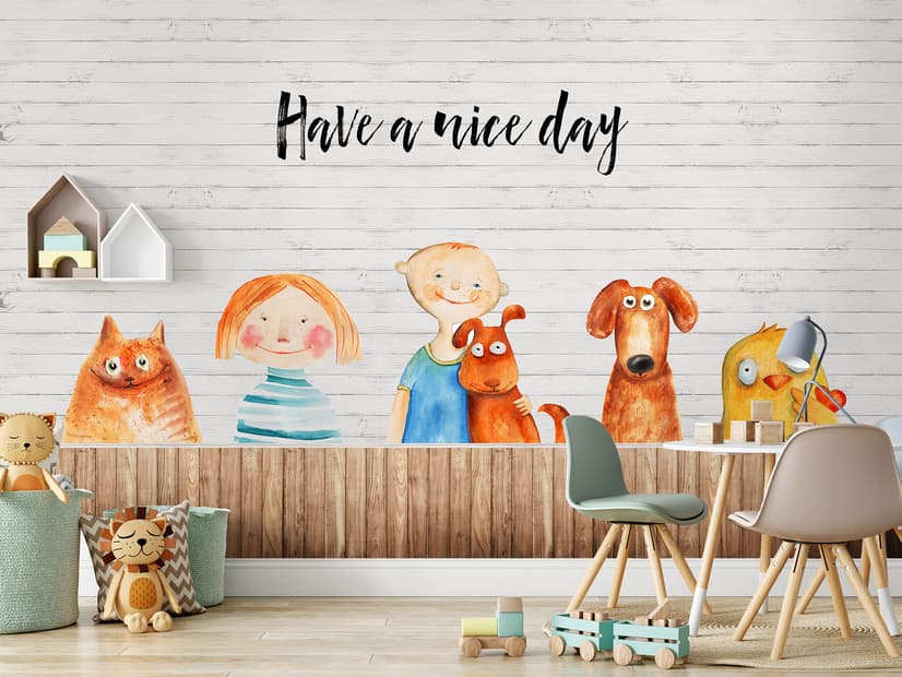 Fototapete Kleine Kinder und Hunde