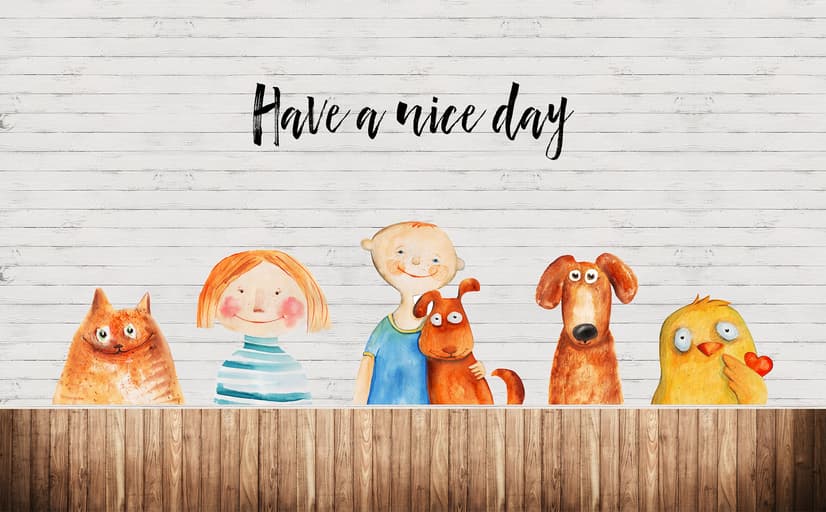 Papier peint panoramique petits enfants et chiens