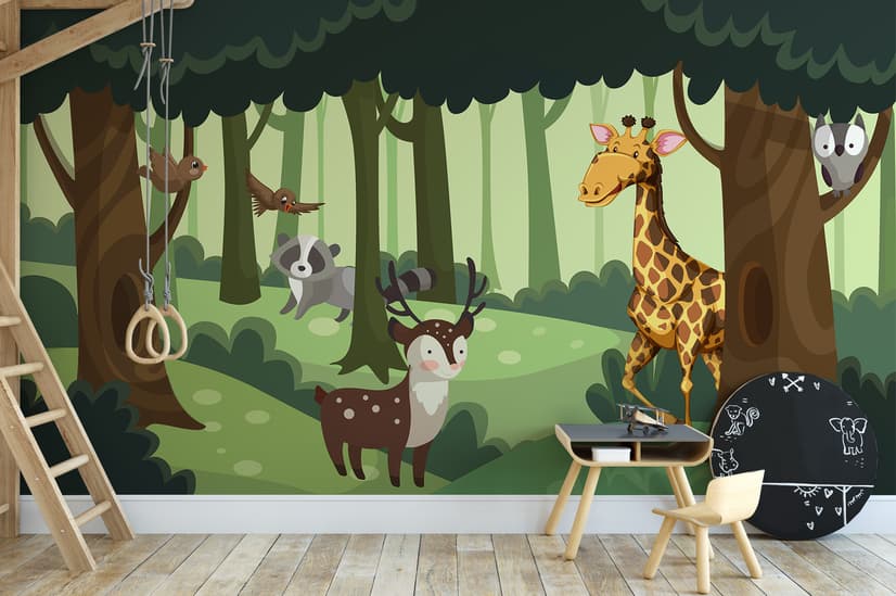 Cartoon Animals in the Forest Wallpaper Mural