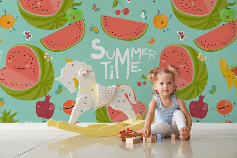 Watercolor Watermelon and Summer Fruits Wallpaper Mural