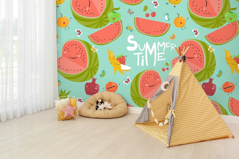Watercolor Watermelon and Summer Fruits Wallpaper Mural