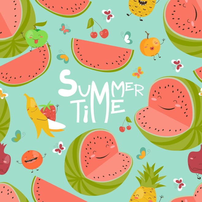 Watercolor Watermelon and Summer Fruits Wallpaper Mural