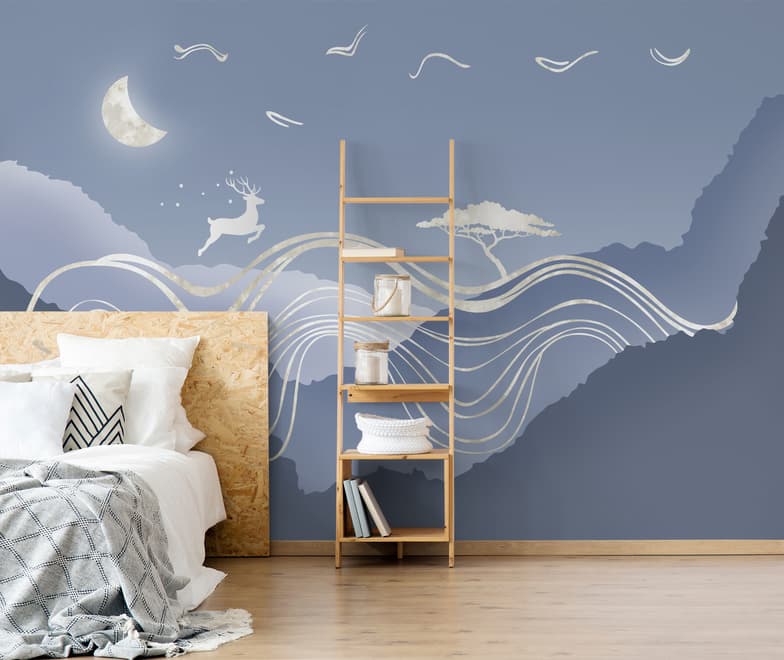 Watercolor Abstract Lines and Horned Deer Wallpaper Mural
