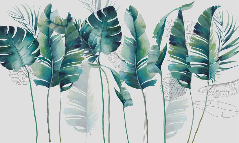 Monochrome Green Banana Leaf Wallpaper Mural