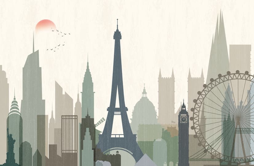 Paris City with Eiffel Tower and Amusement Park Wallpaper Mural