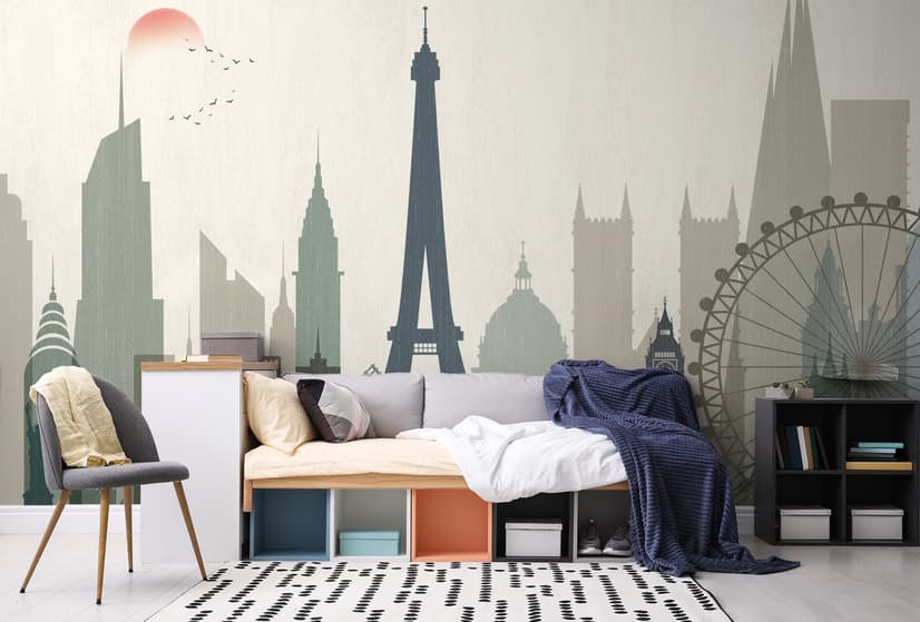 Paris City with Eiffel Tower and Amusement Park Wallpaper Mural