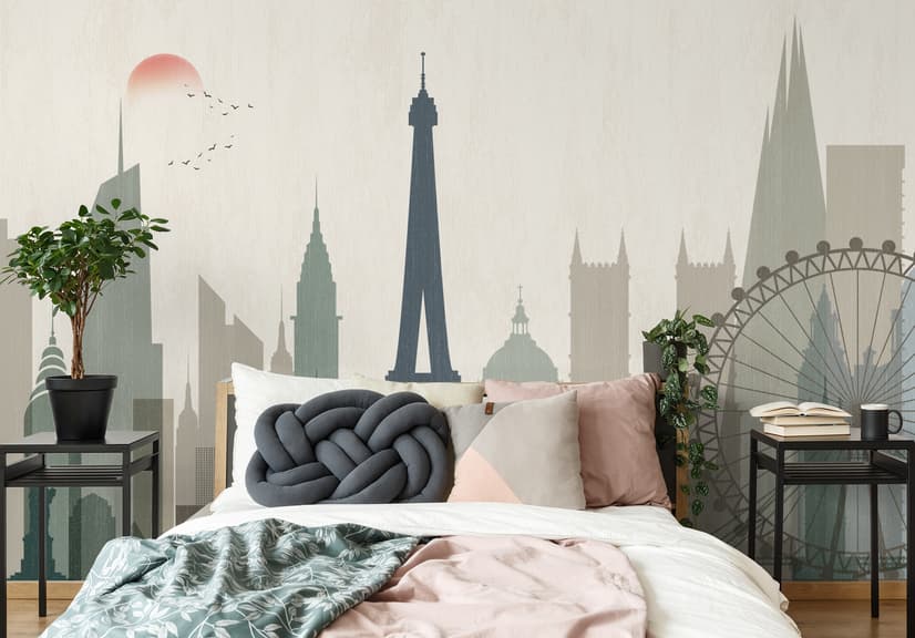 Paris City with Eiffel Tower and Amusement Park Wallpaper Mural
