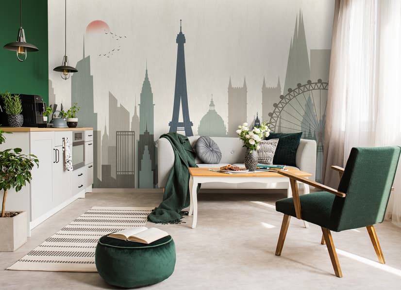 Paris City with Eiffel Tower and Amusement Park Wallpaper Mural