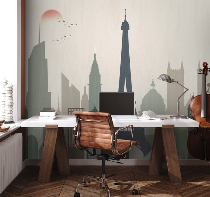 Paris City with Eiffel Tower and Amusement Park Wallpaper Mural