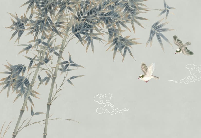 Retro Trees and Birds Wallpaper Mural