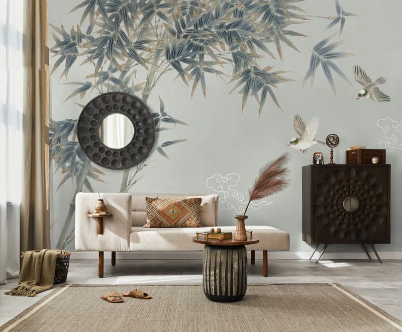 Retro Trees and Birds Wallpaper Mural