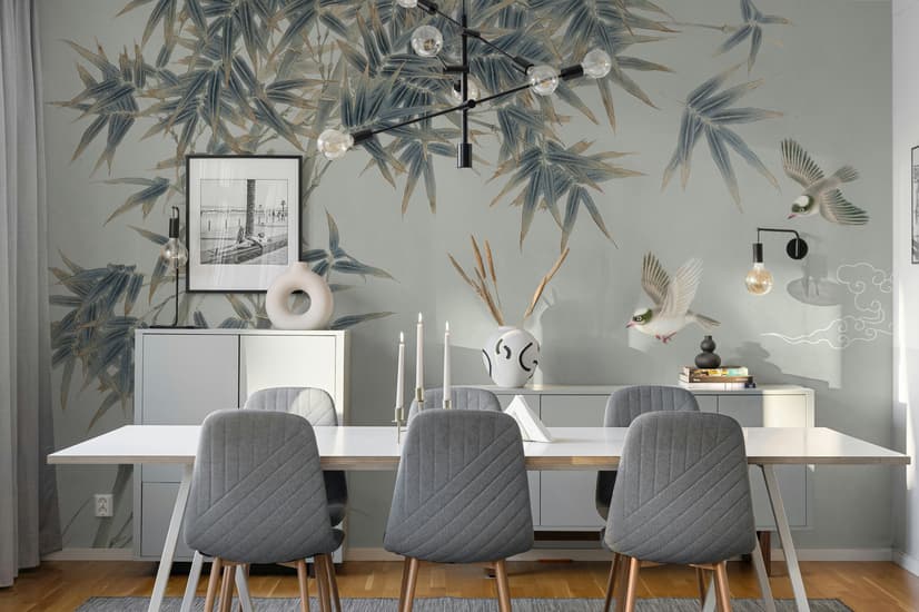 Retro Trees and Birds Wallpaper Mural