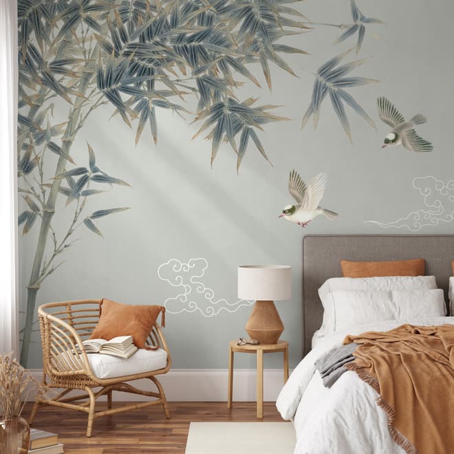 Retro Trees and Birds Wallpaper Mural