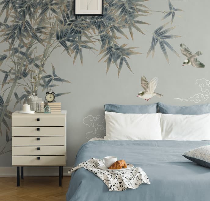 Retro Trees and Birds Wallpaper Mural
