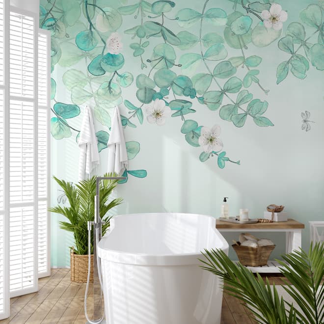 Plum Blossom with Leaves Wallpaper Mural