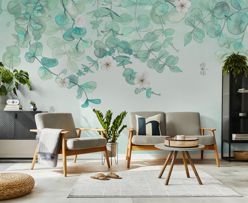 Plum Blossom with Leaves Wallpaper Mural