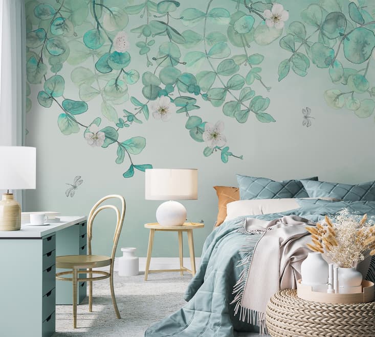 Plum Blossom with Leaves Wallpaper Mural