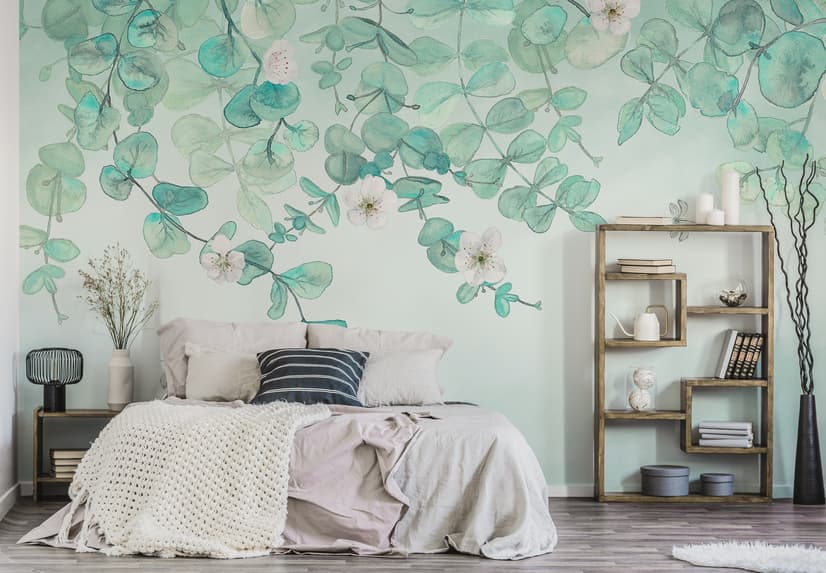 Plum Blossom with Leaves Wallpaper Mural