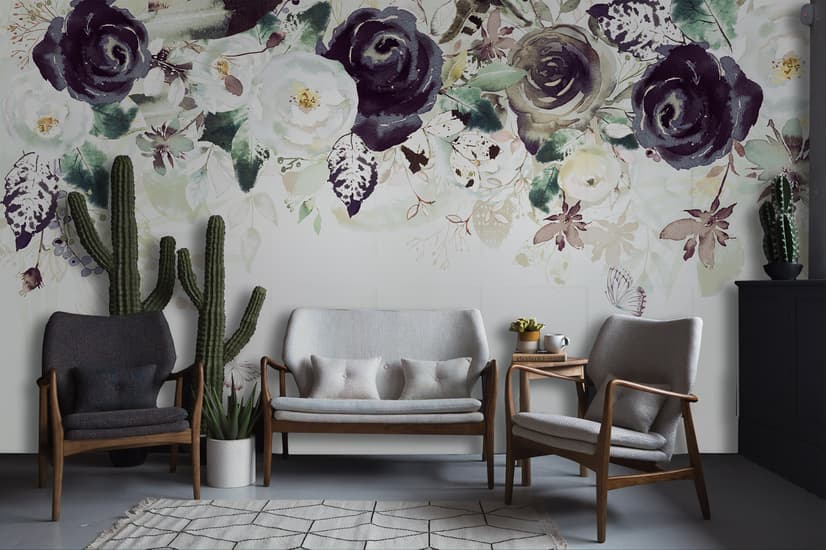 Papier peint panoramique art floral sombre