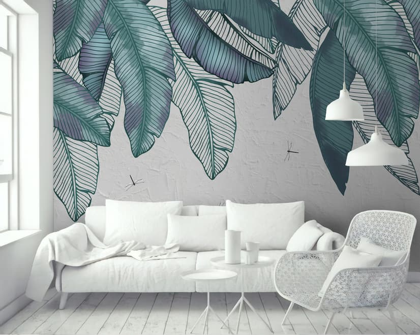 Vintage Leaves and Dragonfly Wallpaper Mural