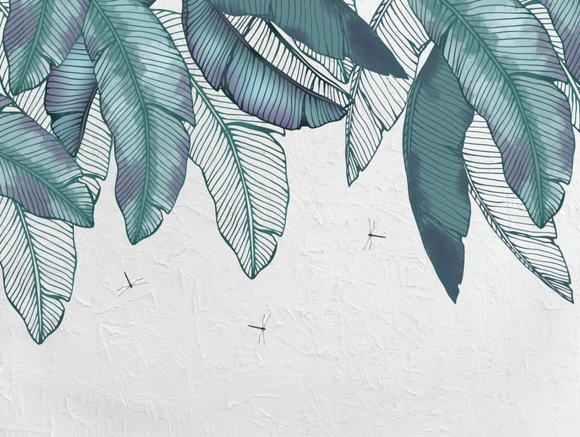 Vintage Leaves and Dragonfly Wallpaper Mural