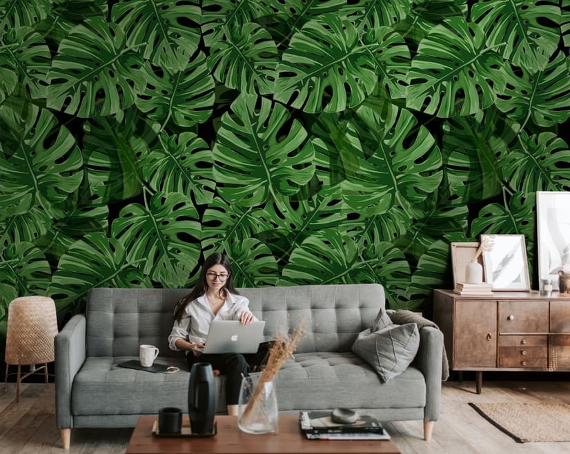 Green Tropical Leaves Wallpaper Mural