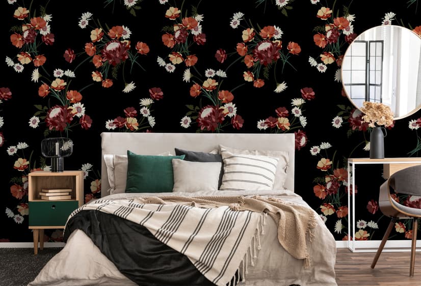 Chinese Red Floral Wallpaper Mural
